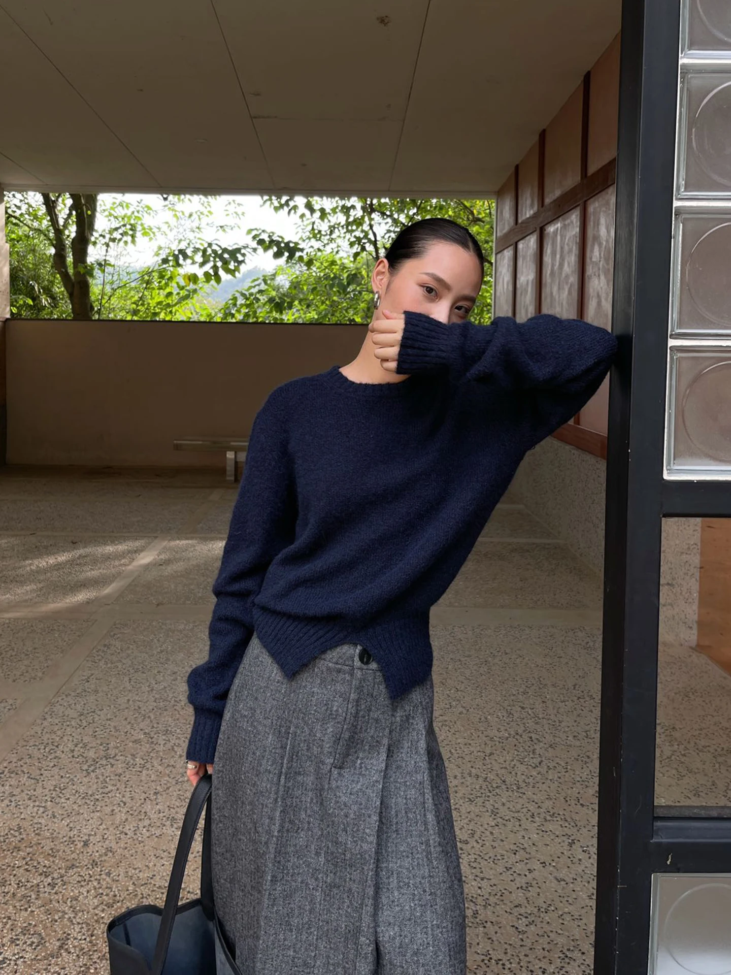 

Универсальный повседневный вязаный шерстяной свитер для женщин, модный универсальный длинный свек, круглый, теплый, предоставление трикотажа