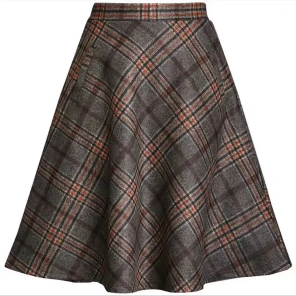 Fashion Plaid Thick A-line Skirt Women Clothing All-match Printing Elastic Waist Skirt Ladies Elegant Vintage Loose Trend Skirts