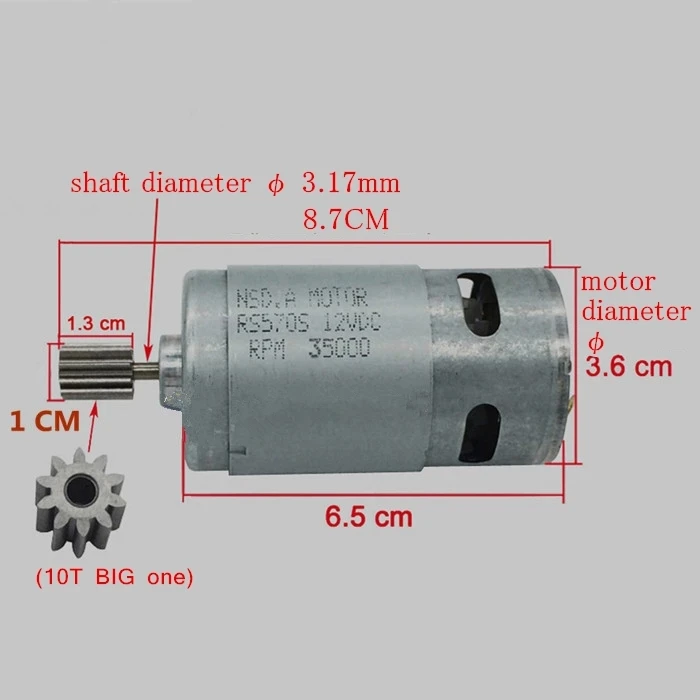 RS 380 auto elettrica per bambini auto giocattolo moto 12V 21000 giri/min motoriduttore in metallo 9 denti 9 T accessori ad alta velocità