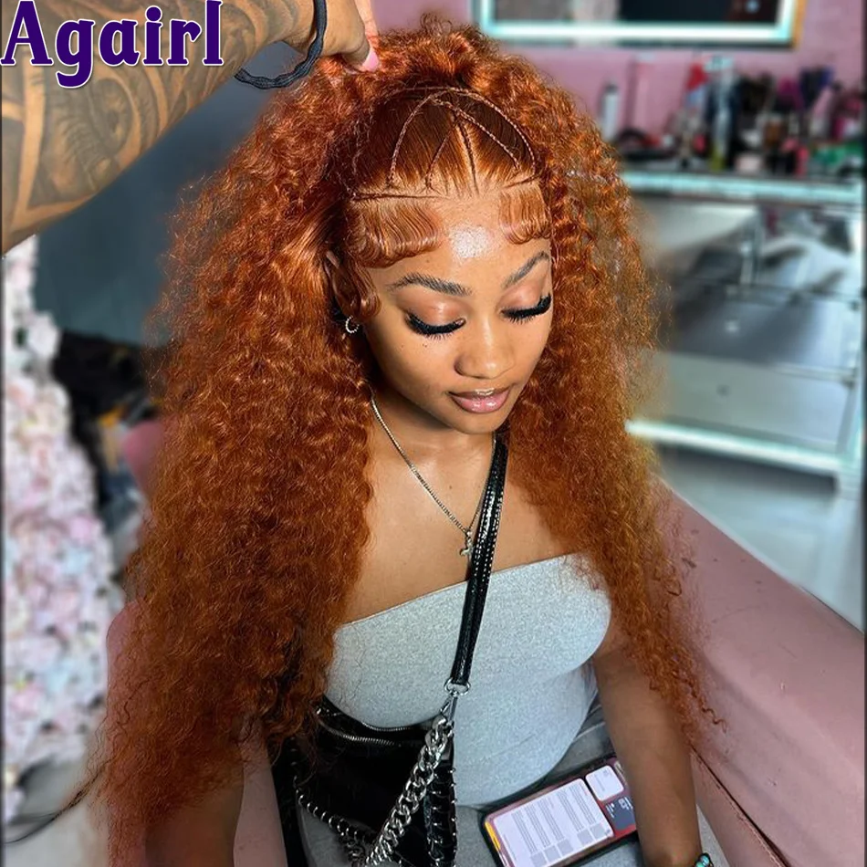 Perucas de cabelo humano gengibre laranja, 13x6 Lace Frontal Peruca, 13x4 Front Jerry Curly, Pré Arrancadas, Ready Go 6X4 Lace Encerramento Peruca