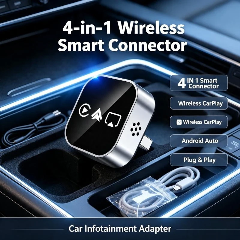 Integrated Four-Function Wireless Adapter Stabilizes Screen Sync Signal During Family Self-Driving Trip Media Display Use