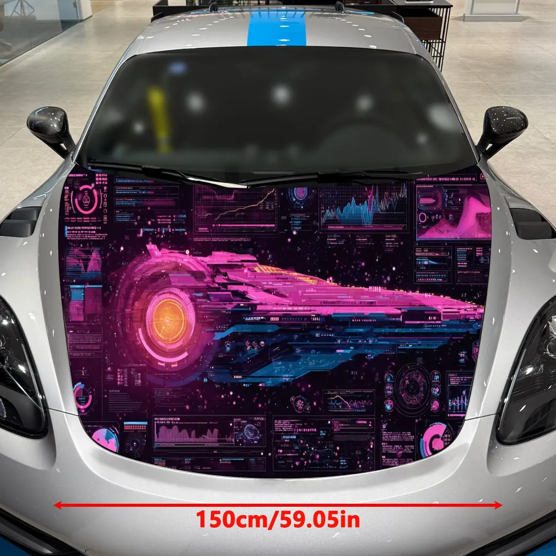 غلاف فينيل للسيارة على شكل سفينة نجوم باللون الوردي والأرجواني، ملصق غطاء محرك السيارة المقاوم للماء من مادة PVC، عصا ذاتية اللصق مقاومة للخدش #2