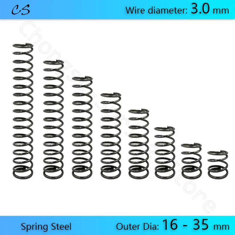 5Pcs 3.0 mm Compression Springs Pressure Spring Wire Dia 3.0 mm Outer Dia 16 17 18 19 20 21 22 23 24 - 35mm Length 20 - 100 mm