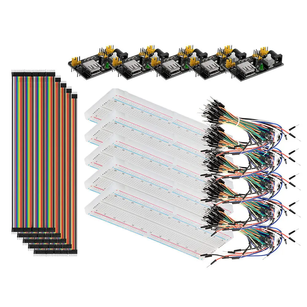 830-Point Breadboard Starter Learning Kit with 5V 3.3V Power Supply Module and Color-Coded Jumper Wires for Electronics