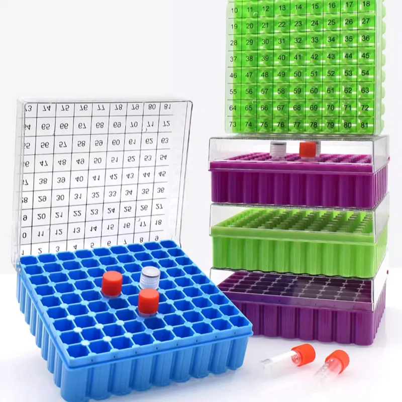 lab Plastic Freezer Box Cryogenic Storage Box PC Cryogenic Boxes，81/100-Well,for 0.5ml, 1.5ml and 2.0mL Freezing Tube 1Piece