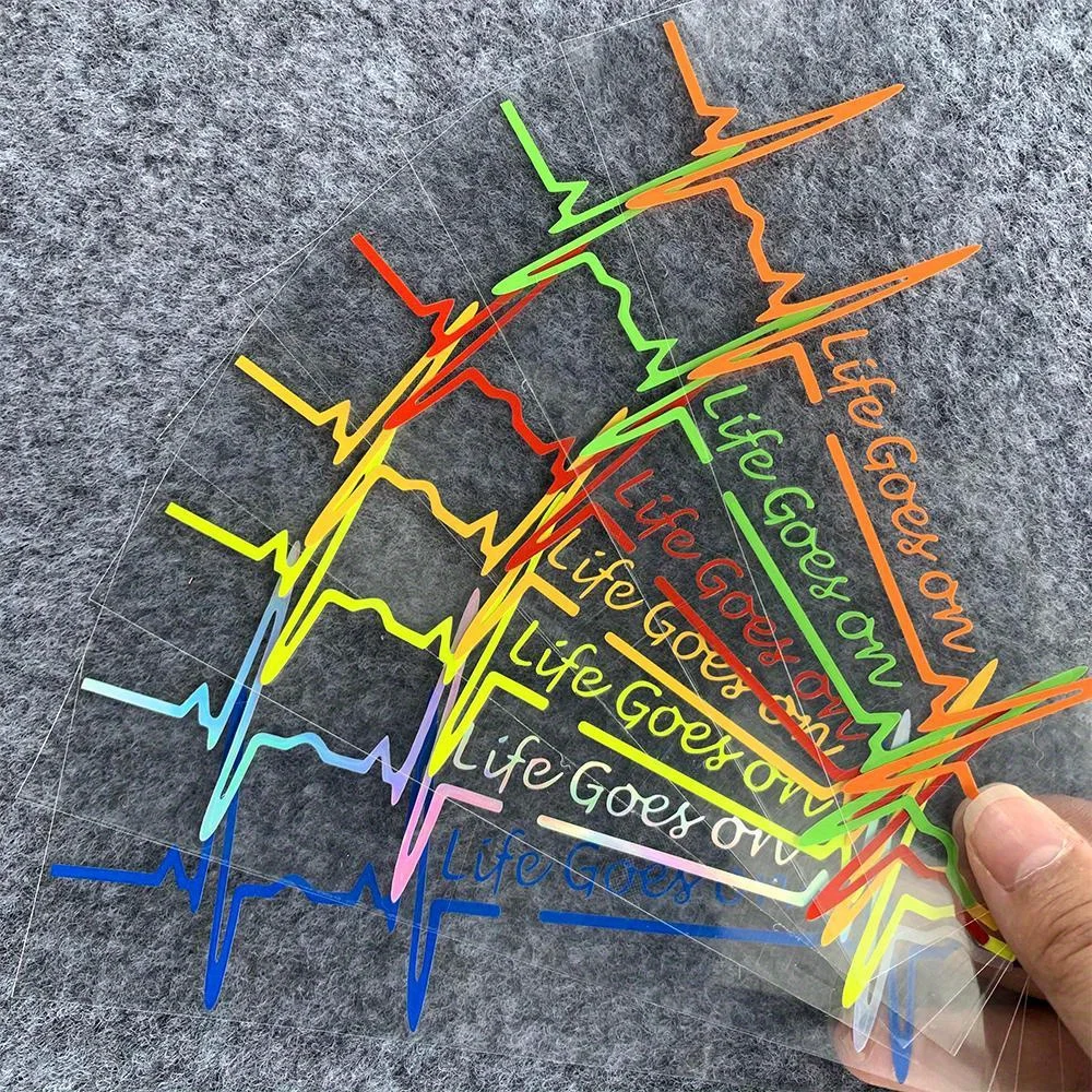 

1PC Life Goes On Heartbeat ECG Sticker, Multicolor Waterproof Vinyl Decal for Car, Motorcycle and Bike Exterior Decor
