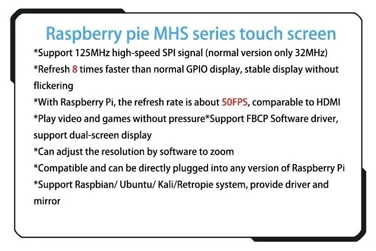 MHS high speed SPI series 3.2 inch/3.5 inch/4.0 inch touch color display for  raspberry  PI