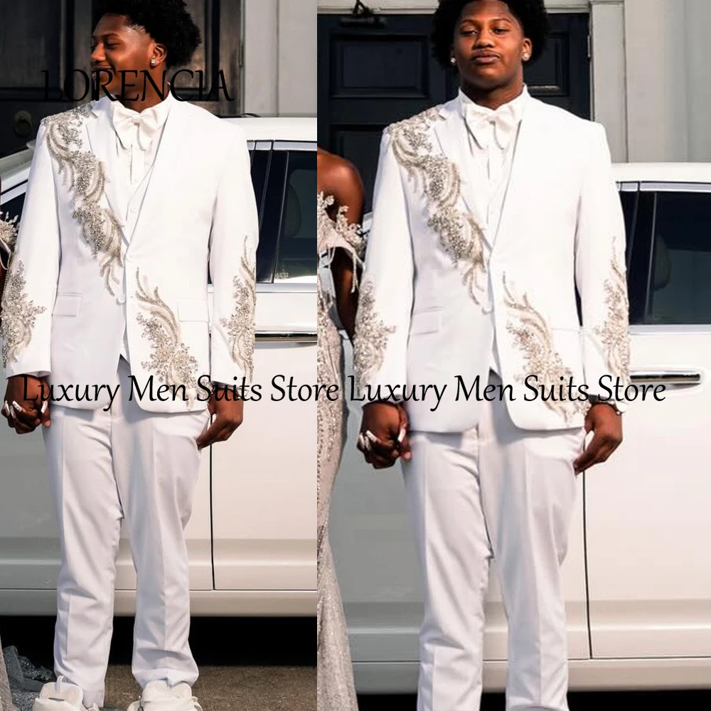 

Casual Crystal Male Suit 3 Pieces Double Breasted Loose Tuxedos Wedding Party Outfits Customized Blazer Pants robe mariage femme