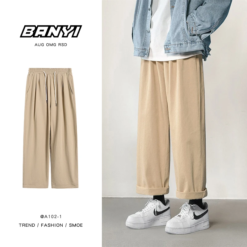 Cotton Casual Pants Men Fashion Oversized Wide Leg Pants Men Japanese Streetwear Loose Straight Pants Mens Black Trousers M-3XL