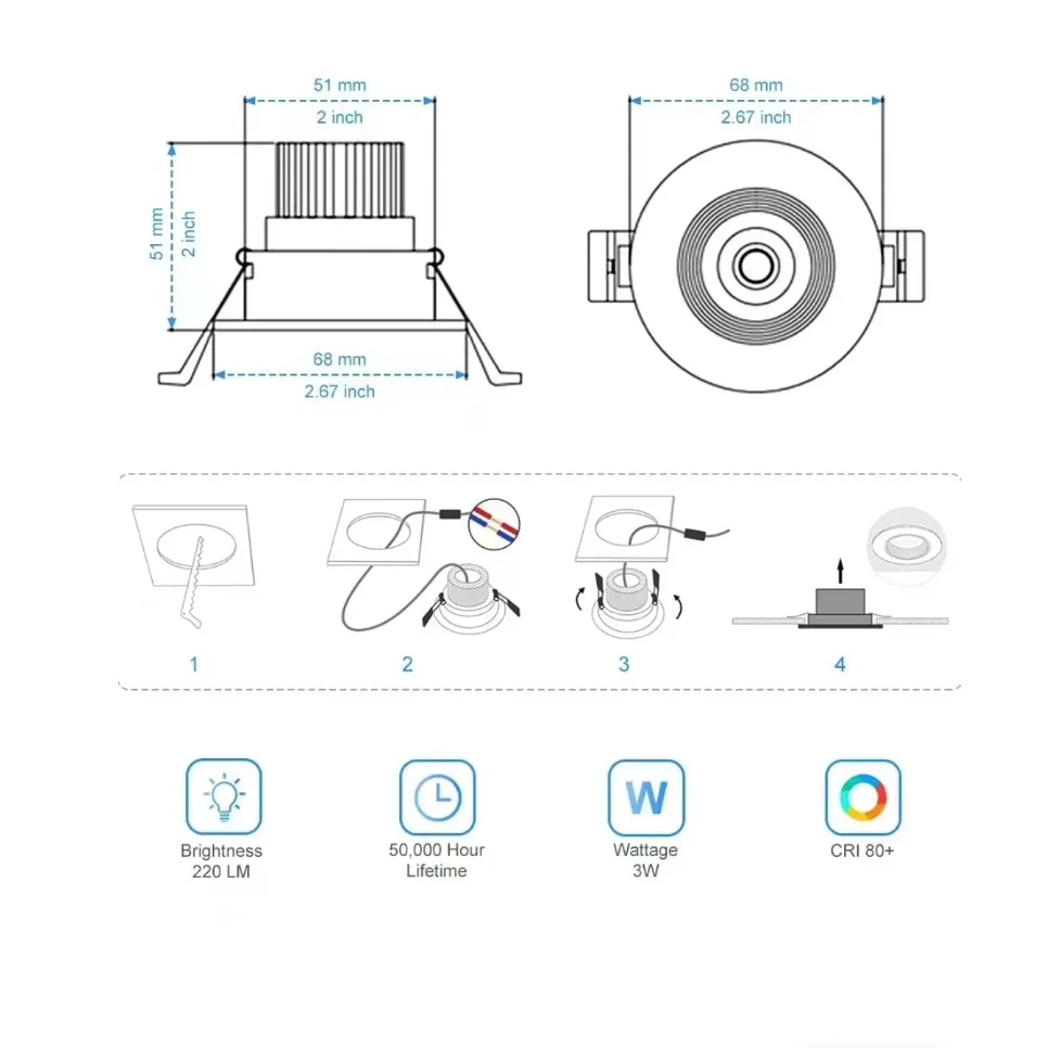 Gratis Verzending Zwarte Kleur 2Inch 3W Rgbcct Kleur Tuya Wifi & Bluetooth Control Led Inbouw Downlight