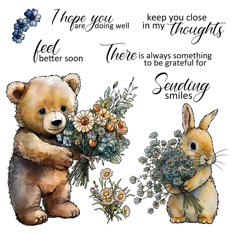 

Cute Doll Bear Rabbit Flowers Cutting Dies Clear Stamps DIY Scrapbooking Metal Dies Silicone Stamps For Cards Albums