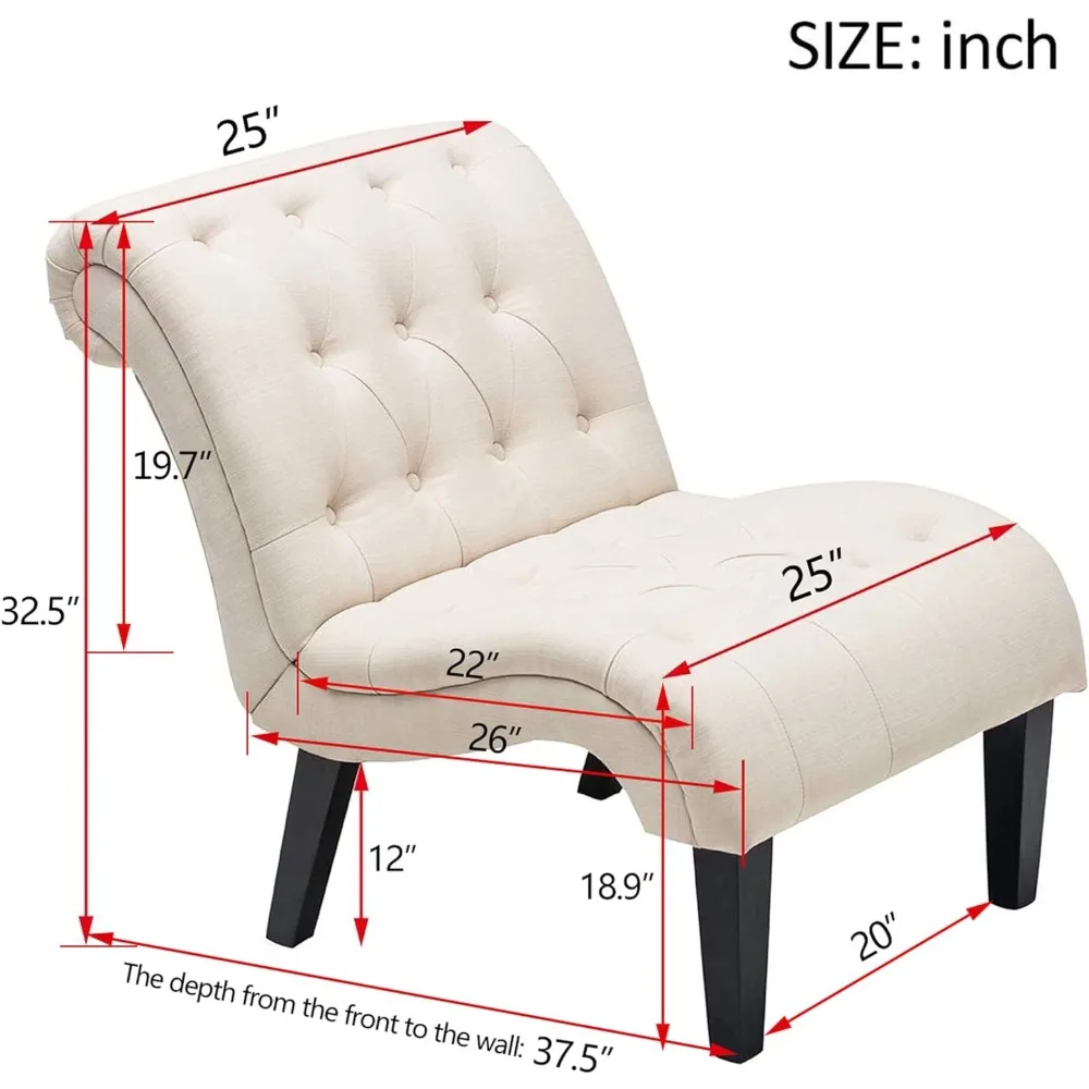 Accent Chair for Bedroom Living Room Chairs Tufted Upholstered Lounge Chair with Wood Legs Linen Fabric