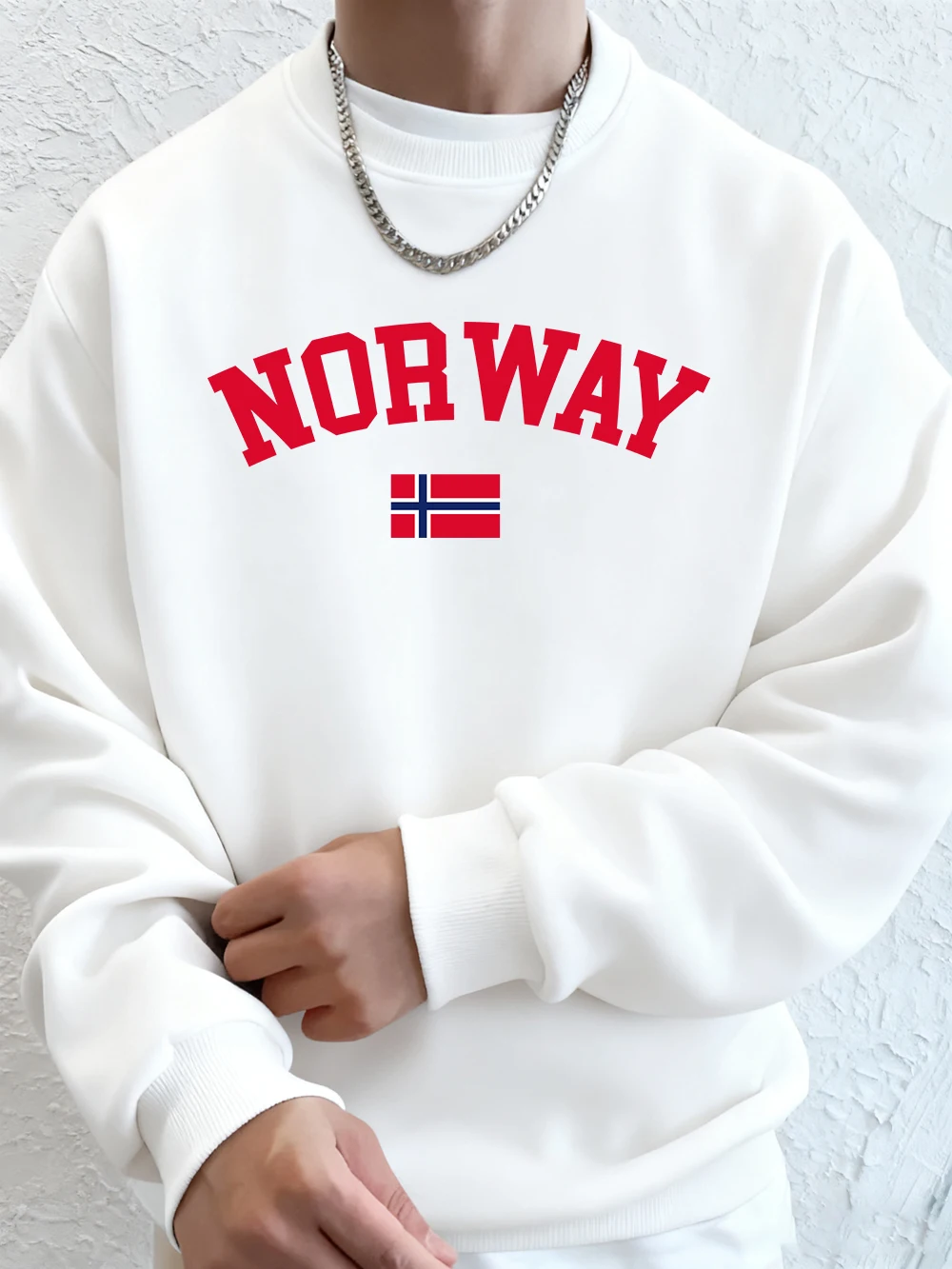 النرويج النص مع العلم يطبع الرجال هوديس الخريف بلوزات فضفاضة الهيب هوب Crewneck الصوف الدافئة البلوز الشارع الرجال الملابس