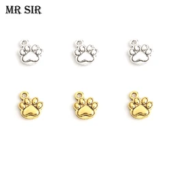 20pcs Alloy Dog Cat Bear Paw Print Charms Vintage Gold Silver Color Cat Claw Cute Animal Pendant for Jewelry Making DIY Supplies