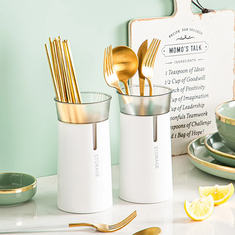 

Chopsticks Holder Desktop Double-Layer Detachable Inner Bucket with Water Drain Holes Kitchen Utensil Holder Cutlery Draining