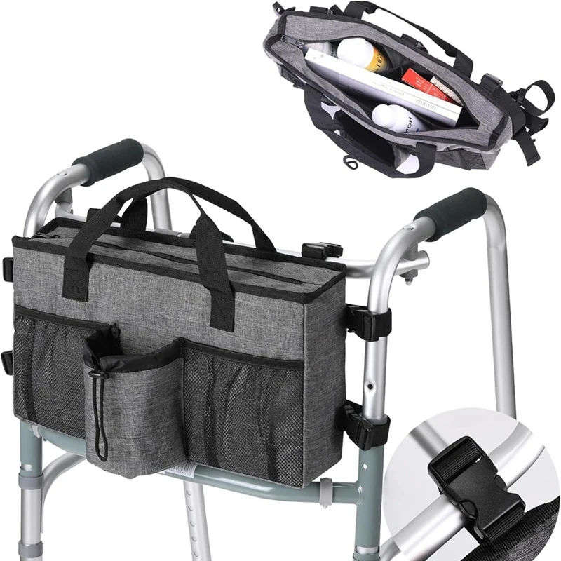 Foldable Walker Accessories With Cup Holder & Organizer Pouch