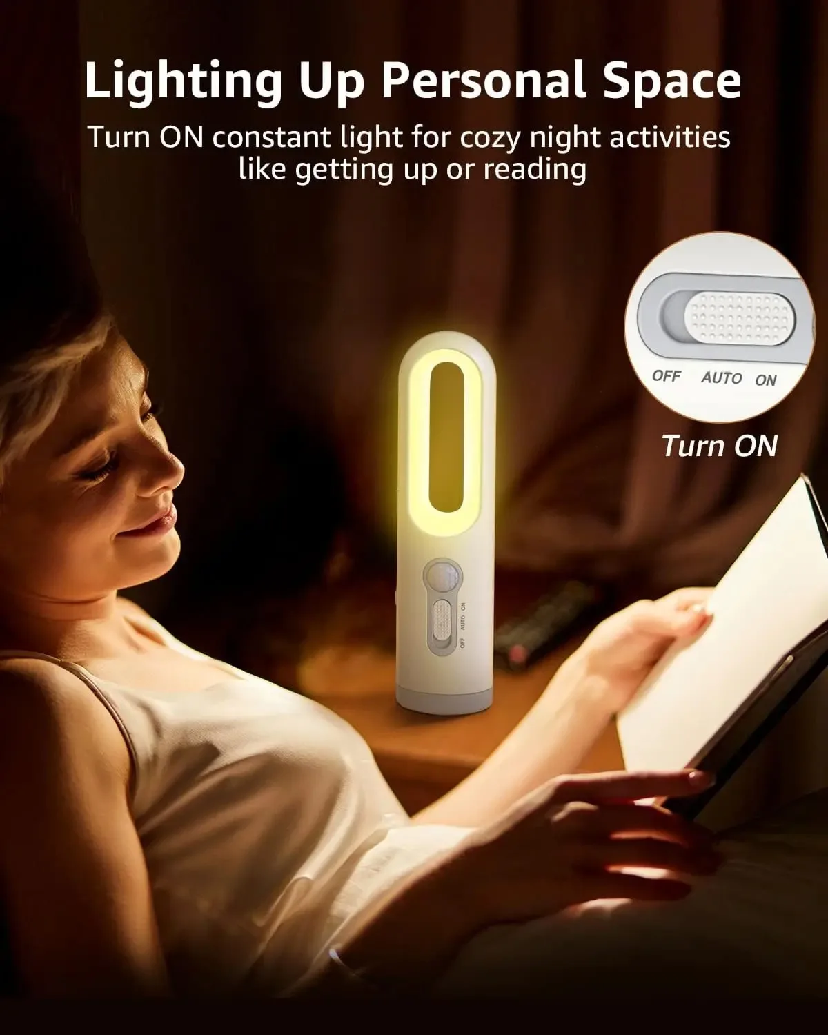 2 in 1 Portable Flashlight LED Motion Sensor Night Light Bedroom Bathroom Reading Camping Lighting Baby Feeding Eye Care Bedside