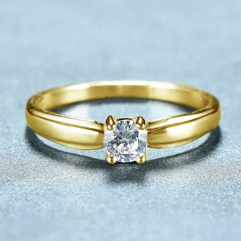 Huitan Damenring im schlichten Stil, eingelegt mit glänzendem CZ, modisch, für Partys, vielseitig einsetzbar, Verlobung, goldfarben/silberfarben, Accessoires, Schmuck