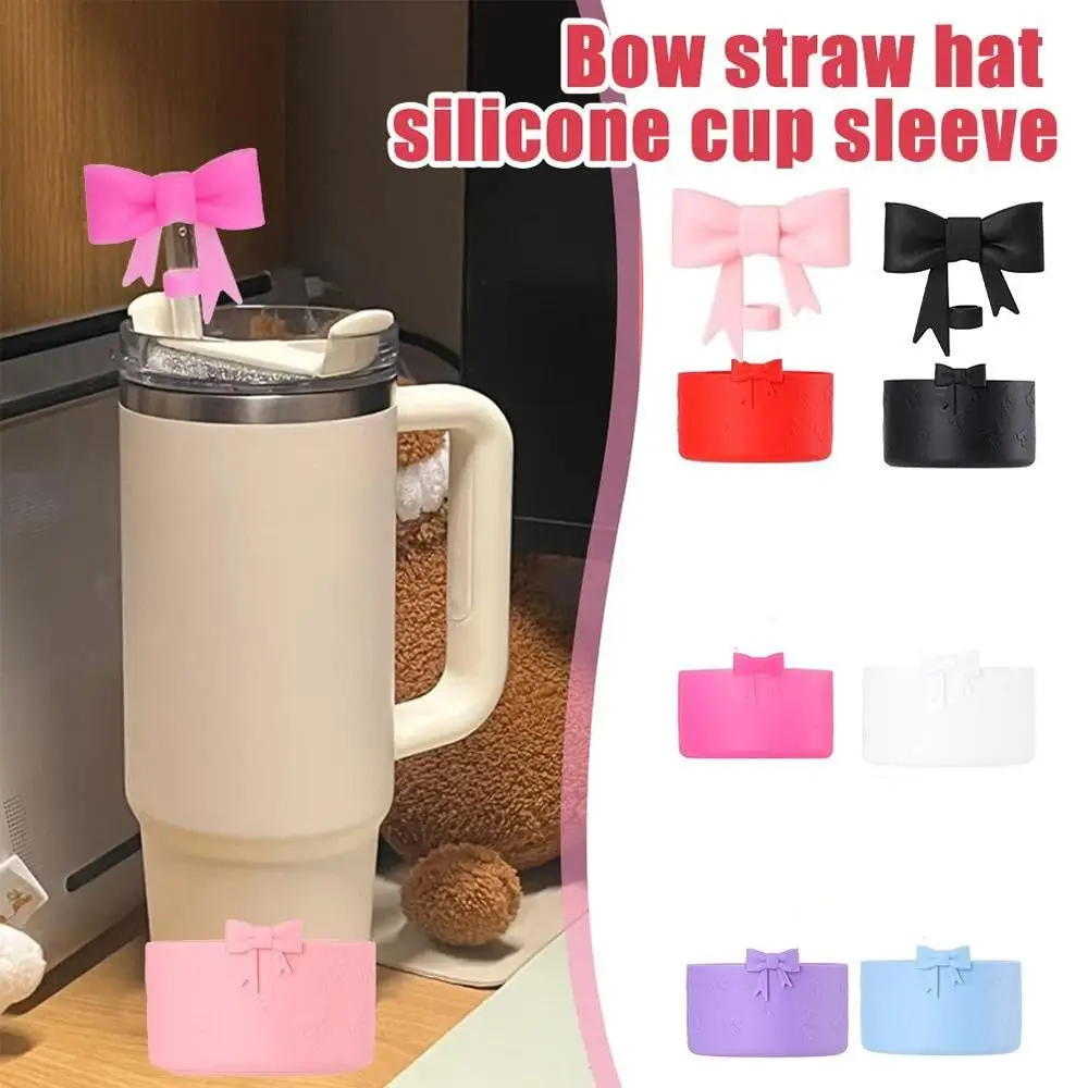 Splash Proof Silicone Water Bottle Boot Reusable Water Bottle Accessories Drinking Straw Tips Lids Bowknot Anti-Slip Straw Hat