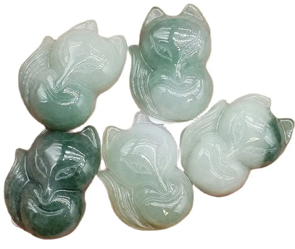 

Certified Lavender Green Natural Type A Jade Jadeite Hand-Carved Fox Pendant