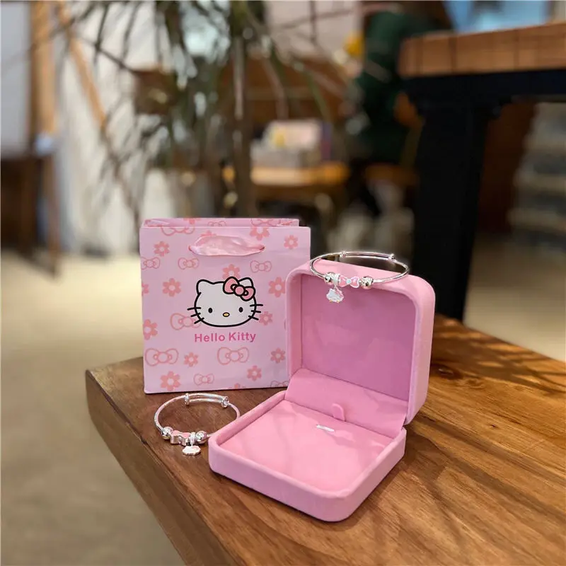 Authentic Sanrio Product 999 Bracelet Silver Jewelry Girl Sweet Cute Bow Kitty Pure Silver Bracelet Baby Bestie Birthday Gift