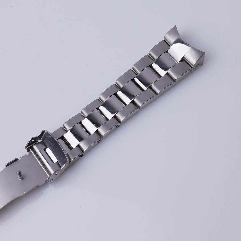 Rolamy 22mm WatchBand Silver Solid CurvedEnd Strap Bracelet Double Push Clasp For Seiko 5 Sport SRPD51 53 55 57 59 SRPD63 65 67