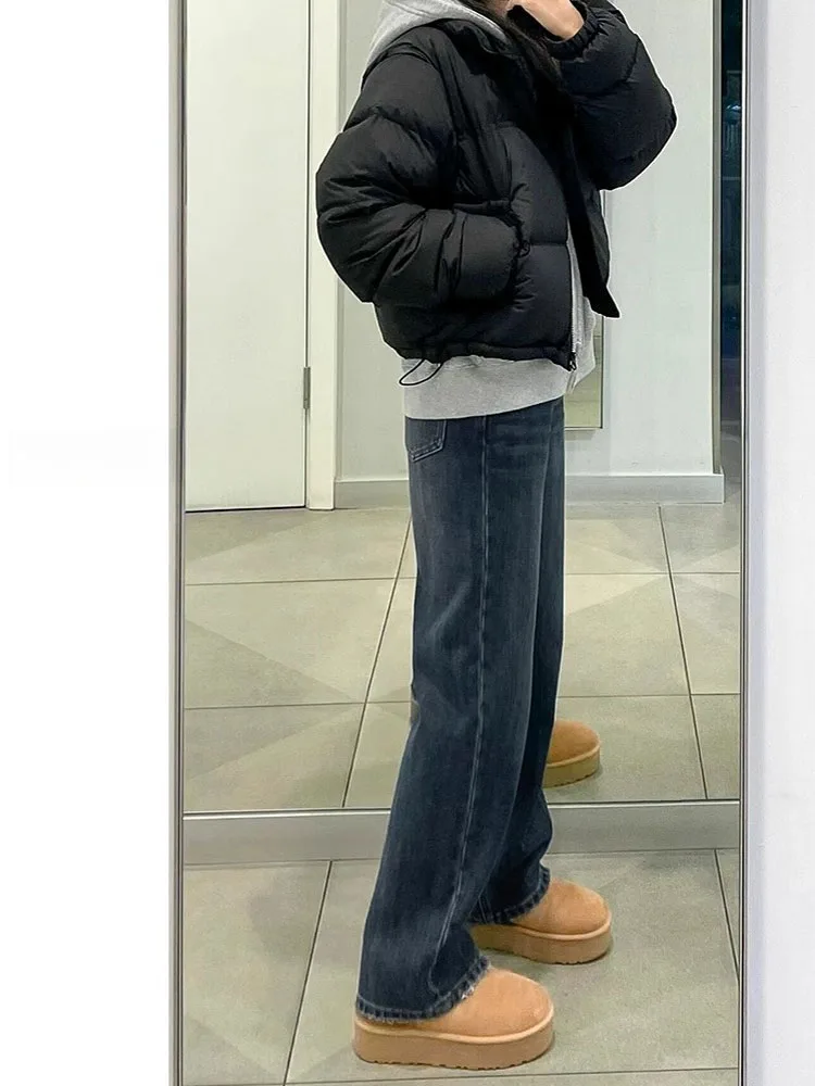 plus Size Fce Lined Thi Denim Pants Women Winter Pear aped Body Loose Slim High Waist Straight Leg Wide Leg Pants