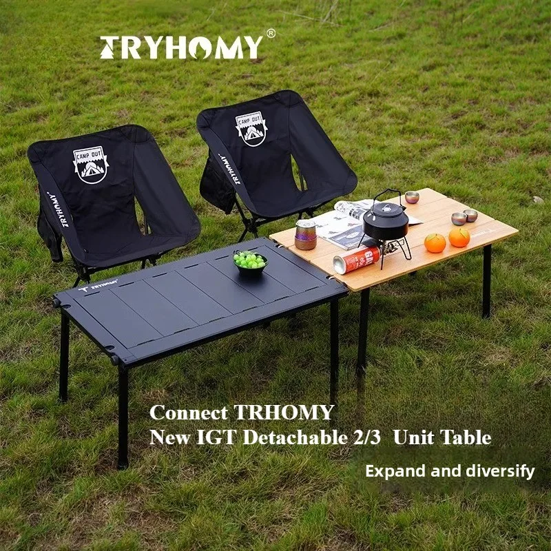 Tryhomy Outdoor Camping Table Portable Folding Bamboo Wood Table