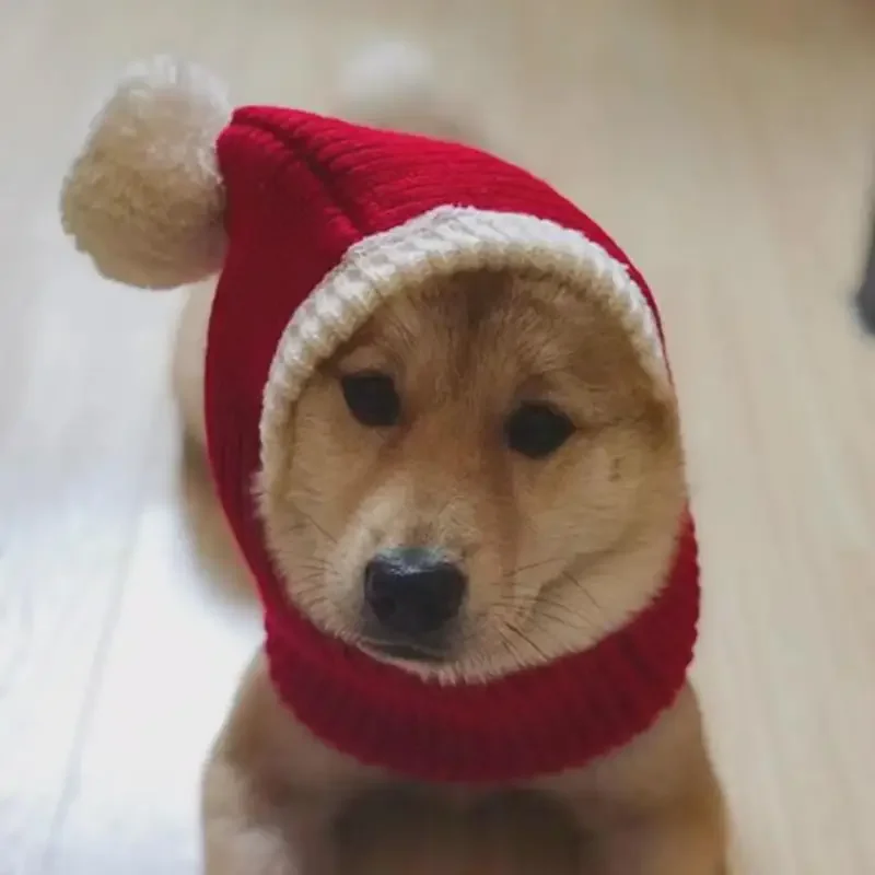 Pet Christmas Hat Golden Hair Labrador Goes Out To Keep Warm Cute Cat Corgi Red Scarf Santa Claus Headgear Pet Holiday Supplies