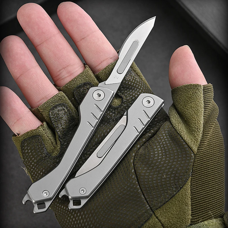 EDC Stainless Steel Scalpel Bottle Opener Replaceable Blades Folding Knife Multifunctional Outdoor Survival Camping Tool