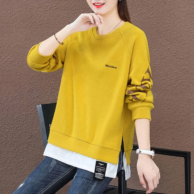 

Женская толстовка оверсайз средней длины с круглым вырезом и флисовой подкладкой, модная новинка для весны, осени и зимы, топ, прикрывающий бедра