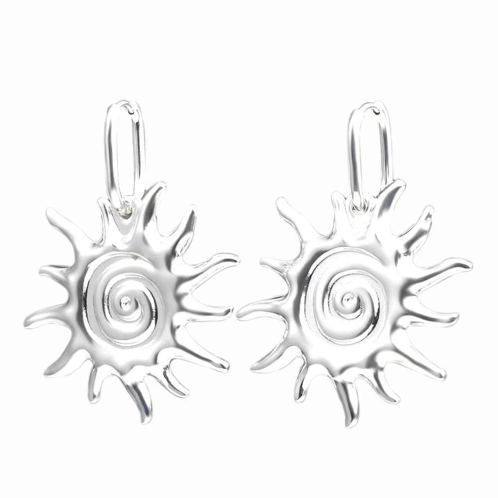

Glossisland 925 silver plated stainless steel ladies Fingerprint Sun Pendant Earrings Silver white trendy jewelry accessories