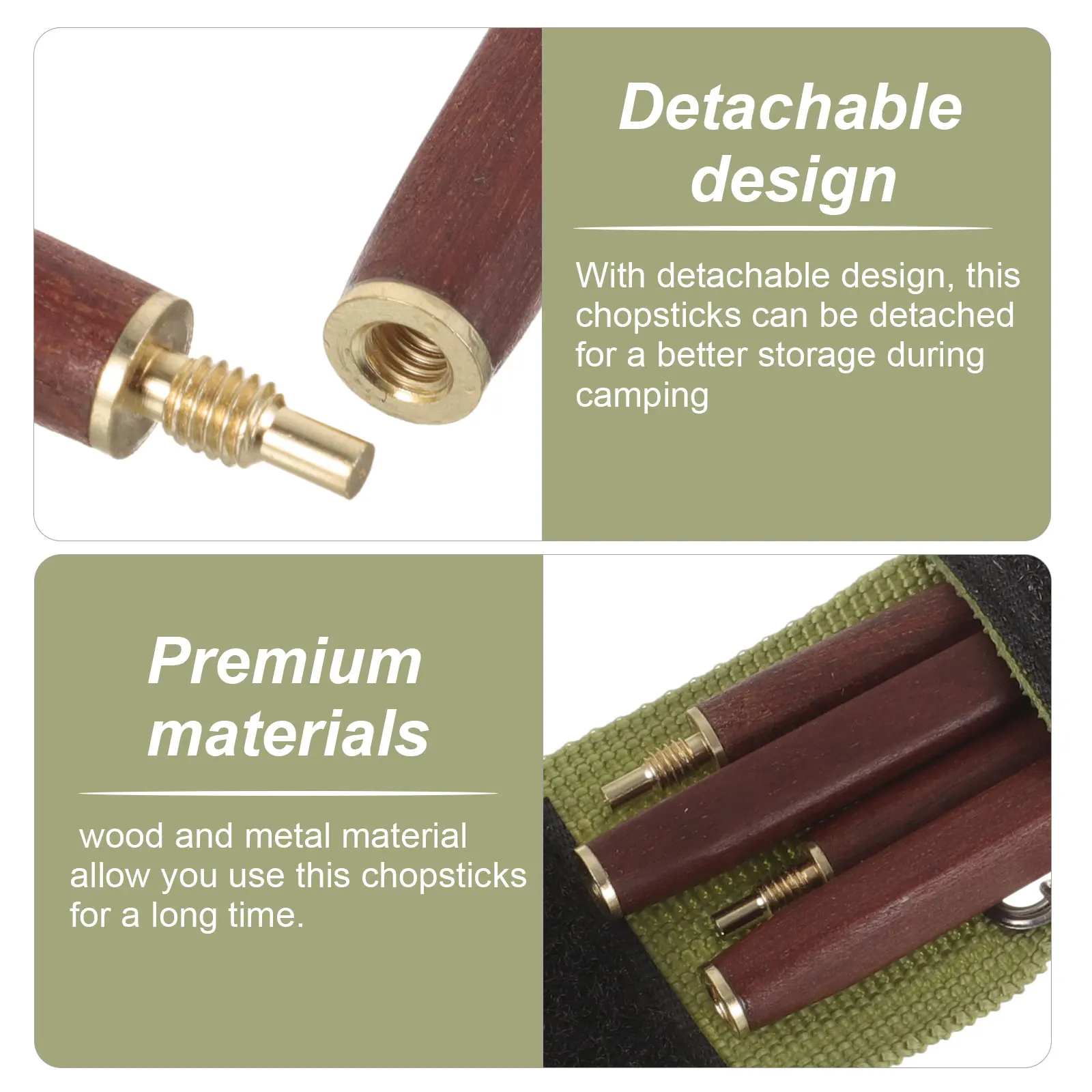 

Detachable Outdoor Camping Chopsticks Foldable Reusable Multi-Function Travel Food Utensils Durable Wood Metal Dishwasher Safe