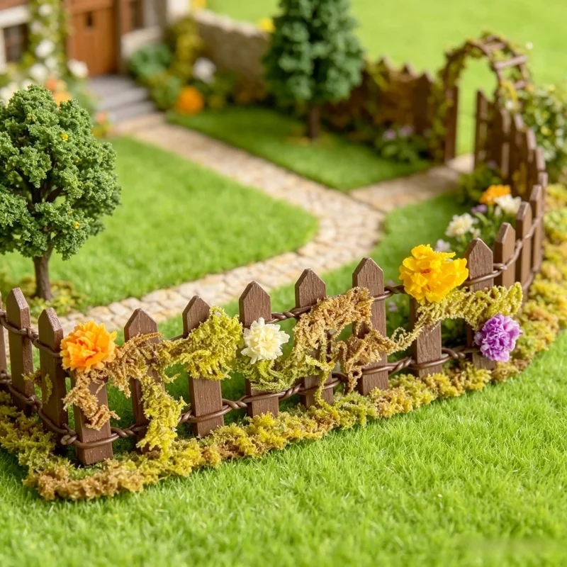 3/5/8 pcs Mini Flower Fence, Vine Wrapped Fence Trellis, DIY Miniature Garden Barrier, Dollhouse Model House Decor