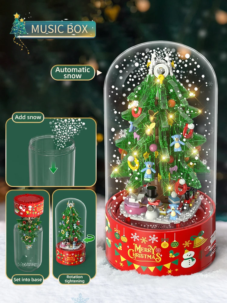 

Children Mini Christmas Tree Santa Claus Music Box Model Micro Bricks Building Block DIY Bricks Toys for Adult Christmas Gift