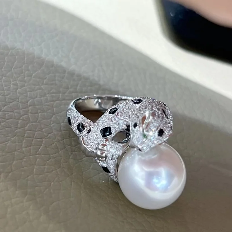 

SGARIT Special Design 13-14mm Set in 925 Sterling Silver Leopard Ring Natural Freshwater Edison Pearl Ring Jewellery for Women