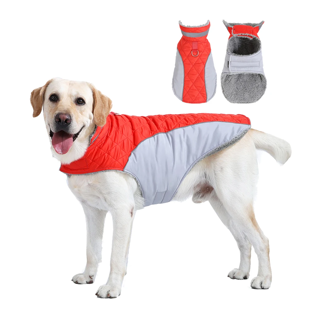 Winter-Jacke für große Hunde, reflektierende, wasserdichte Kleidung für mittelgroße und große Hunde, Mantel mit hohem Kragen, verdickte Fleece-Labrador-Outfits