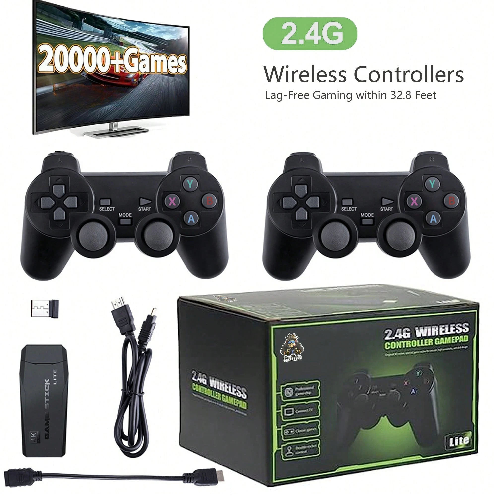 M8 Retro Game Console 2.4g Dual Wireless Controller TV Game Stick 4K HD 64G