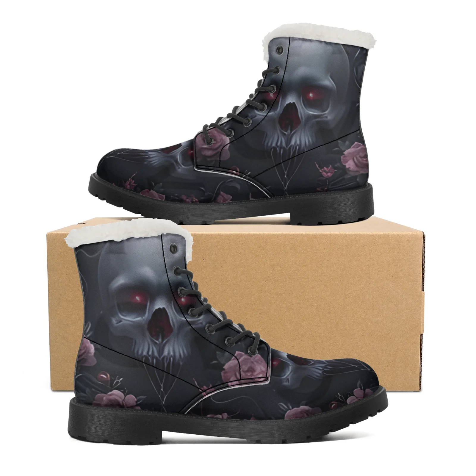

Gothic Skull Rose Plush Boots Hip Hop Men Teenager Boys Shoes Casual Boot Outdoor High Quality High Boots