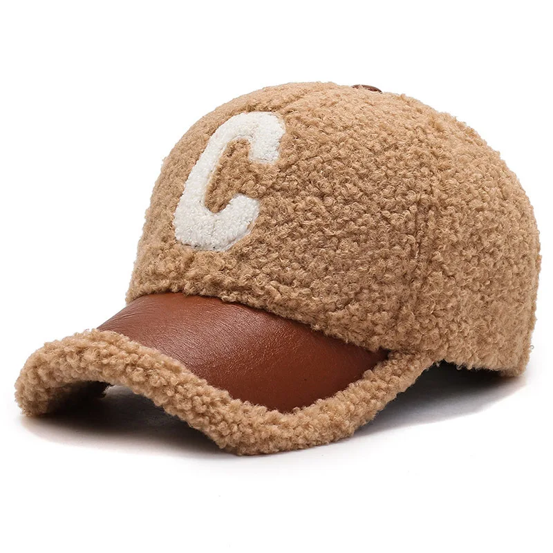 Gorra de béisbol de lana de cordero bordada con letras, gorro cálido de Cachemira de peluche, invierno, novedad de 2022