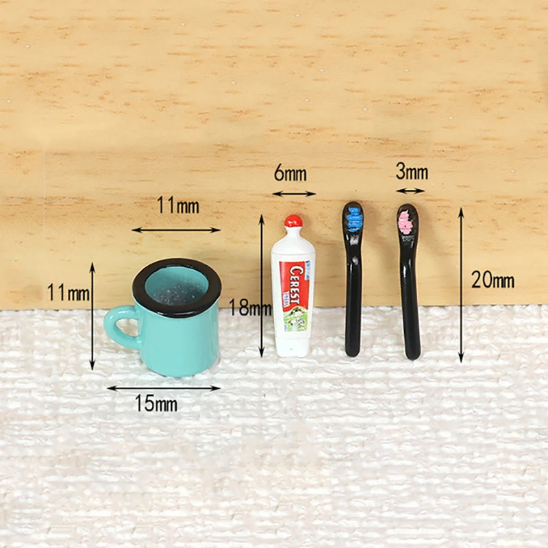 4pcs/set 1/12 Dollhouse Simulation Toothpaste Toothbrush Cup Set Mini Bathroom Decoration Dolls House Furniture Accessories
