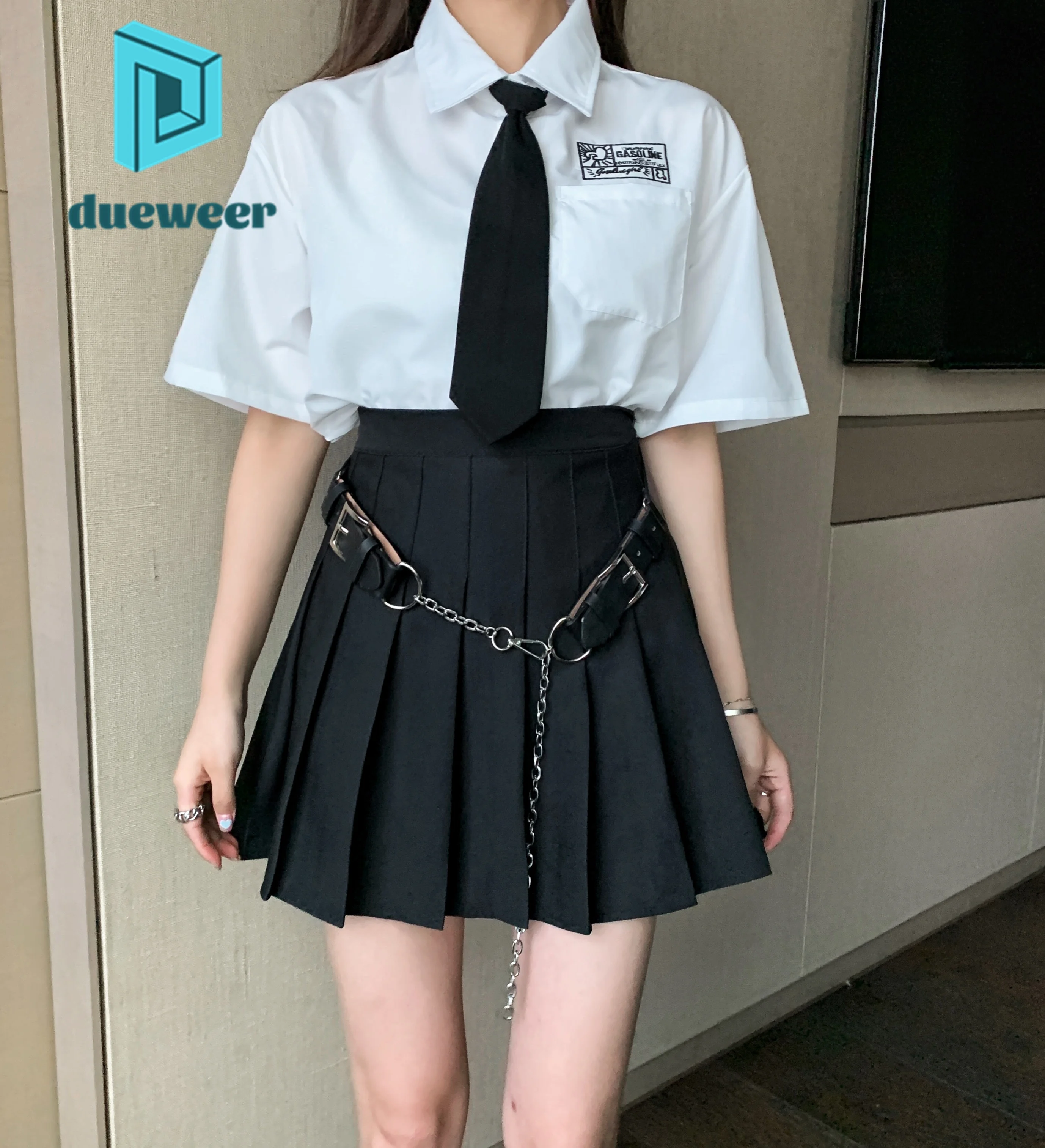 DUEWEER Korean Fashion Summer Short High Waist A-Line Mini Pleated Skirt Women Dance JK Uniform Black Skirts Gothic Streetwear