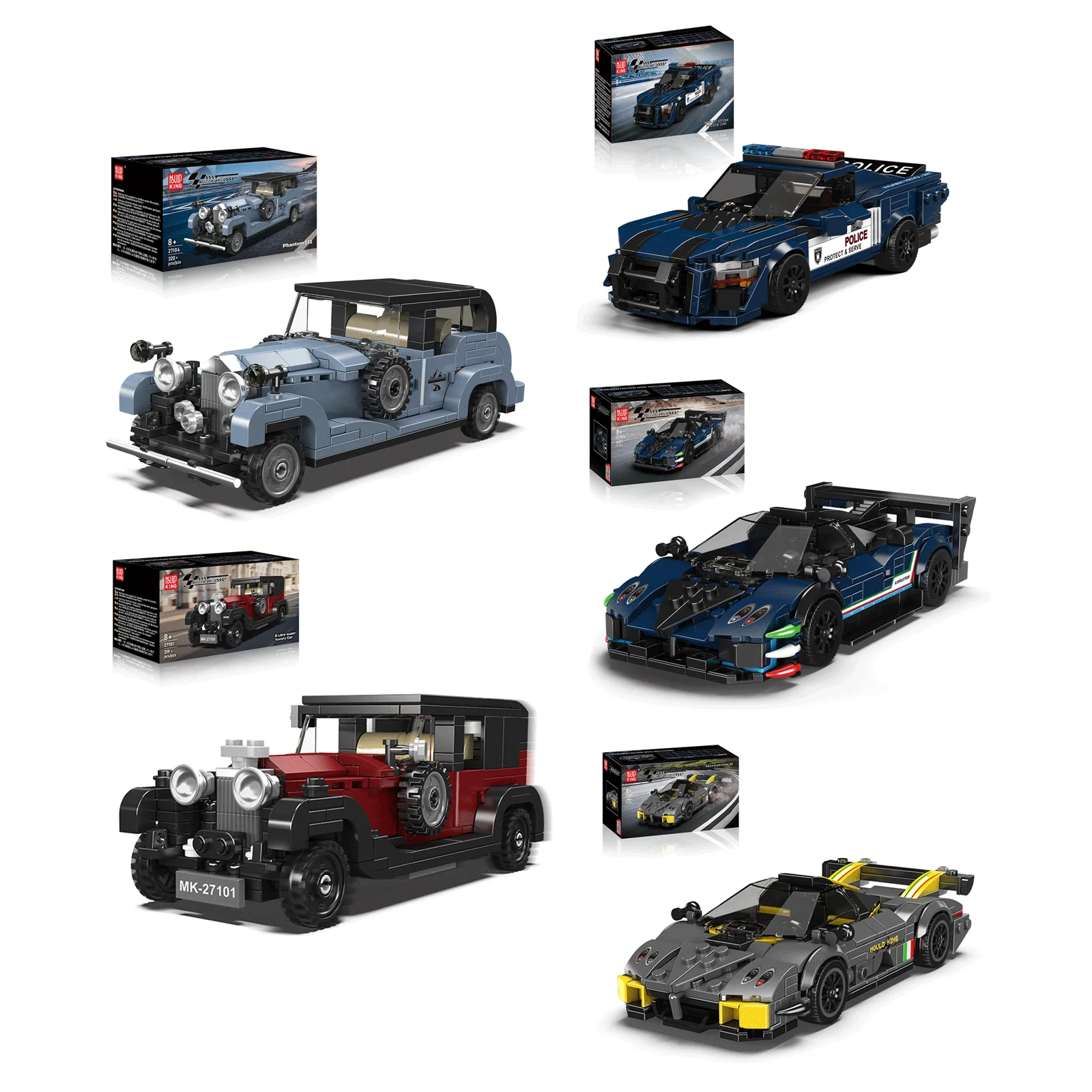 

Mould King Mini Car Series 8-Slot Display Box Set Small Building Blocks Creative Assembly Puzzly Bricks Model Toys