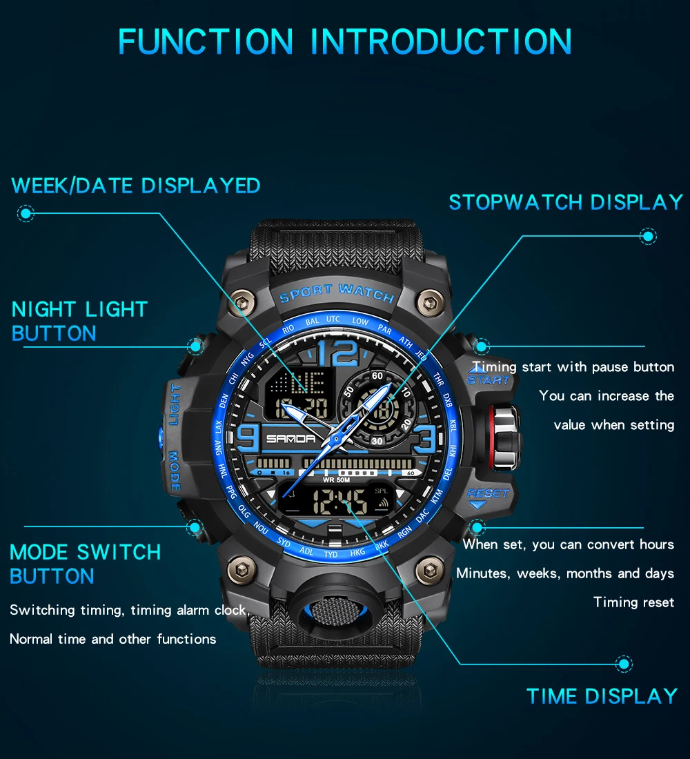 2023 SANDA 3133 G Style New Men\'s Watches 50M Waterproof Shock Sports Military Quartz Watch For Male Digital Wristwatch