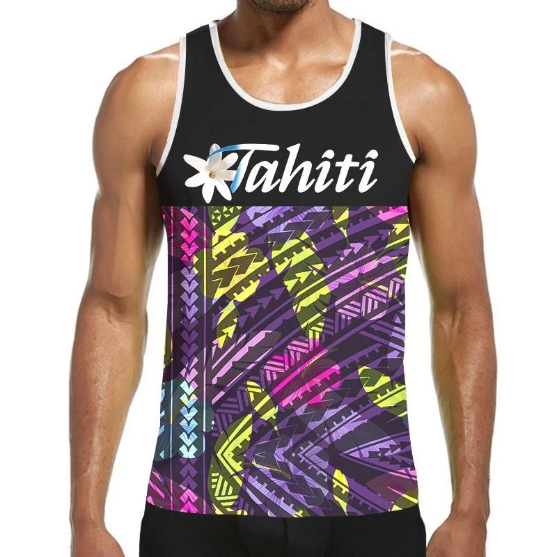 Fashion 3D Print Polynesia Tahiti Hawaiian Tank Top Men Hipster Summer Casual Quick Dry Sleeveless Loose Gym Vest Streetwear