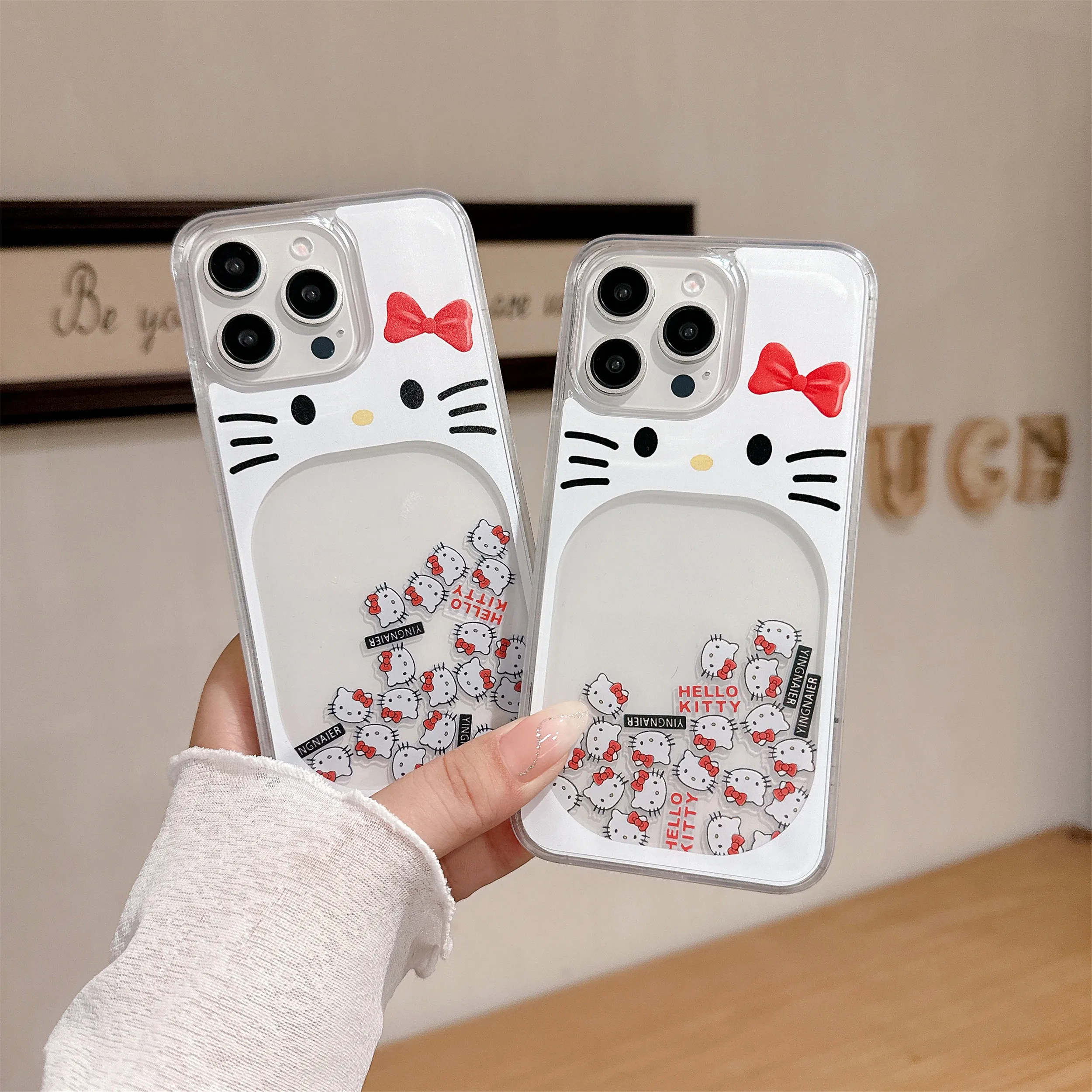 

Kawaii Hello Kitty Luxury Quicksand Phone Case for IPhone 16 15 14 13 12 11 Pro Max Transparent Cartoon Back Cover Funda