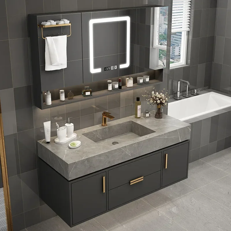 

Light Luxury Rock Board Bathroom Cabinets Simple Modern Washbasin Smart Mirror Cabinet Bathroom Toilet Table Vanity Furniture