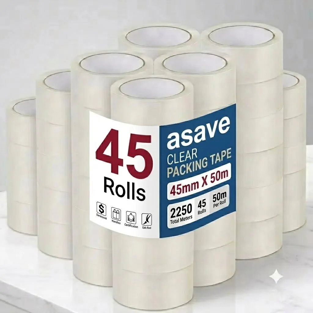 45 Rolls Clear Packing Tape 45mm x 50m Bulk Wholesale Transparent Adhesive for Warehouse Shipping