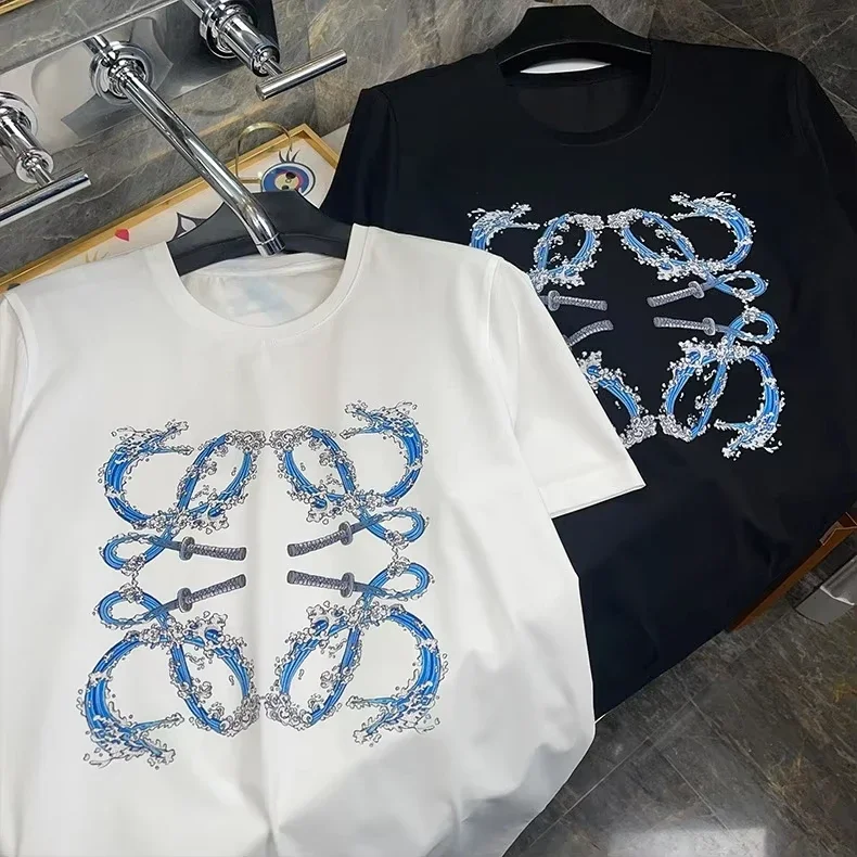 Parent-child High-end Brand Printed T-shirt Short-sleeved Men's Light Luxury Summer Fashion Versatile Cool Round Neck T-shirt