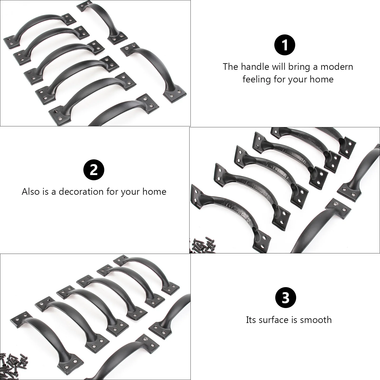 

8Pcs Black Cabinet Handle Arch Design Durable Iron Modern Style Wardrobe Drawer Door Pull Handle Simple Furniture